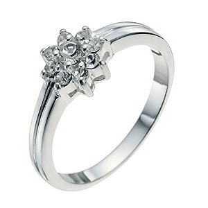 H Samuel Sterling Silver and Crystal Flower Ring Size N