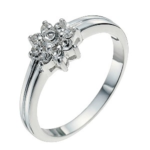 H Samuel Sterling Silver and Crystal Flower Ring Size P