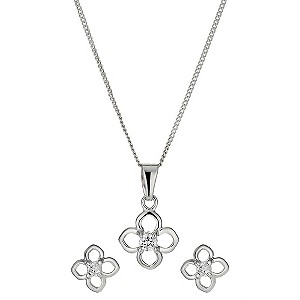 H Samuel Sterling Silver Four Leaf Pendant and Earring Set