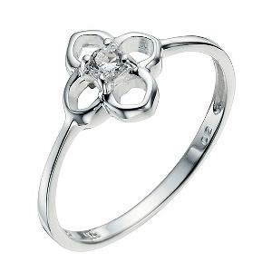 H Samuel Sterling Silver and Cubic Zirconia Four Leaf