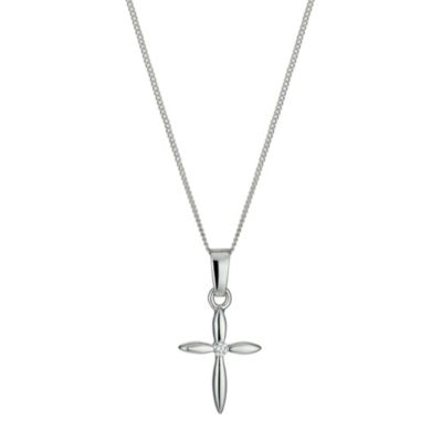 H Samuel Sterling Silver and Cubic Zirconia Cross Pendant