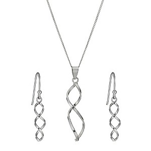 H Samuel Sterling Silver Sprial Drop Earring and Pendant