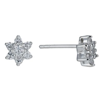 H Samuel Sterling Silver and Cubic Zirconia Flower Stud