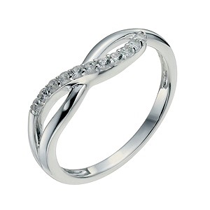 Sterling Silver & Cubic Zirconia Crossover Ring Size L