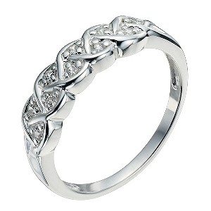 Sterling Silver & Cubic Zirconia Crossover Ring Size L