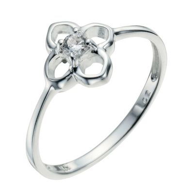 Sterling Silver & Cubic Zirconia Four Leaf Ring Size N - Product number 9953604