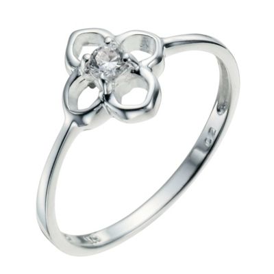 Sterling Silver & Cubic Zirconia Four Leaf Ring Size P - Product number 9953612