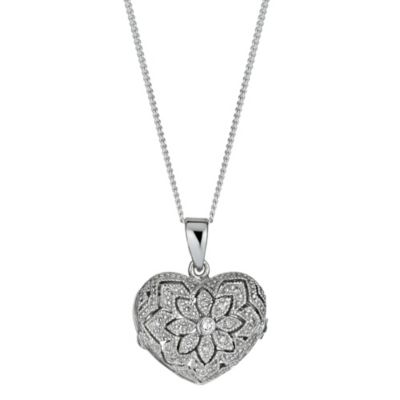 Sterling Silver Pave Cubic Zirconia Heart Locket