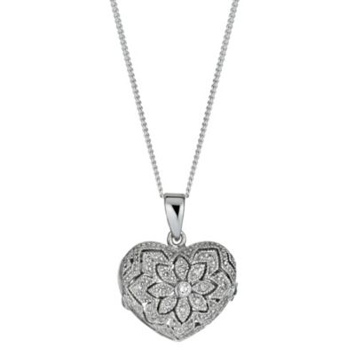 H Samuel Sterling Silver Pave Cubic Zirconia Heart Locket