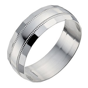H Samuel Mens Sterling Silver Diamond Cut Band Ring