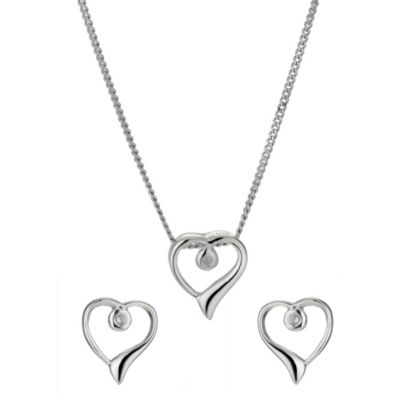 H Samuel Sterling Silver Cubic Zirconia Heart Earring and