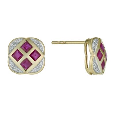 9ct yellow gold ruby & diamond lattice earrings - Product number 9968458