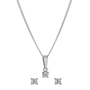 Sterling Silver 3mm Cubic Zirconia Earrings & Pendant Set