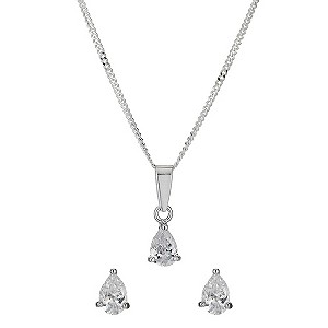 Sterling Silver Pear Cubic Zirconia Earrings & Pendant Set