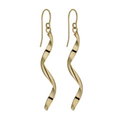 9ct yellow gold long wave drop earrings - Ernest Jones