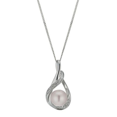 9ct white gold coloured pink pearl & diamond pendant - Product number 9974172