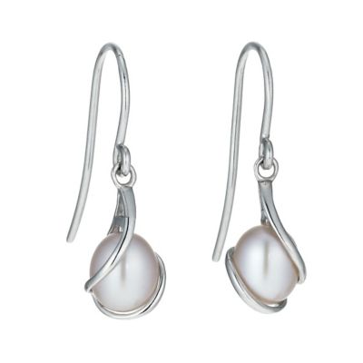 9ct white gold pink freshwater pearl wrap drop earrings - Product number 9974180