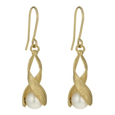 9ct yellow gold cultured freshwater pearl loop earrings - Product number 9974342