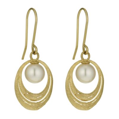 9ct yellow gold cultured freshwater pearl oval earrings - Product number 9974350