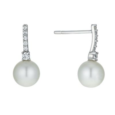 9ct white gold freshwater pearl & cubic zirconia earrings - Product number 9974431