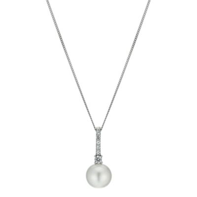 9ct white gold freshwater pearl & cubic zirconia bar pendant - Product number 9974458