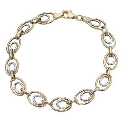 9ct yellow & white gold double oval link bracelet - Product number 9974547