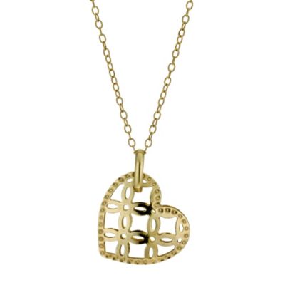 9ct yellow gold cut out heart drop pendant necklace - Product number 9975020