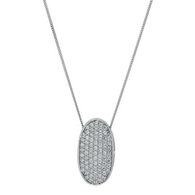 9ct white pave cubic zirconia oval pendant necklace - Product number 9975179