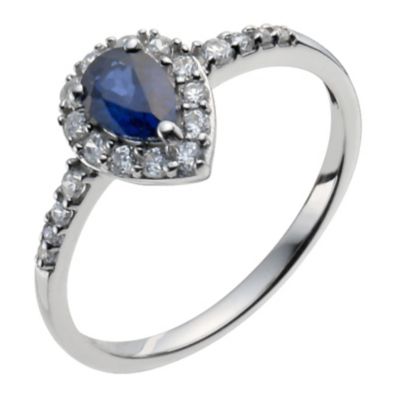 9ct white gold cubic zirconia & created sapphire pear ring - Product number 9976809