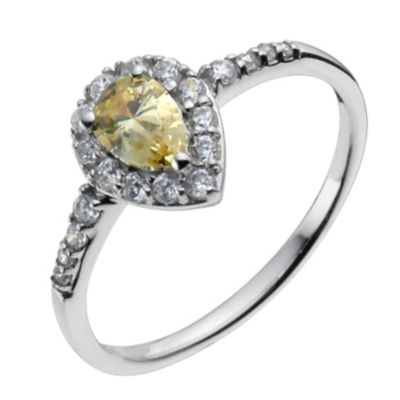 9ct white gold & yellow cubic zirconia pear vintage ring - Product number 9977201