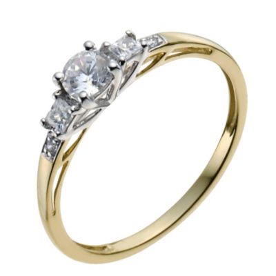 9ct yellow gold round & square cubic zirconia ring - Product number 9977732