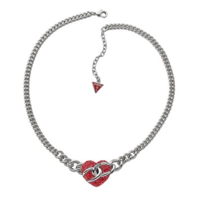Guess Silver Plated & Crystal Pave Heart Necklace - Product number 9978917