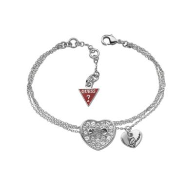 Guess Silver-Plated Pave Crystal Heart Bracelet