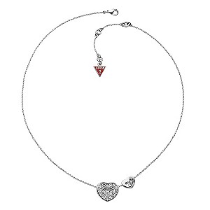 Guess Silver-Plated Pave Crystal Curve Heart Necklace