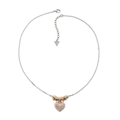 Guess Silver & Gold-Plated Pave Crystal Heart Bracelet