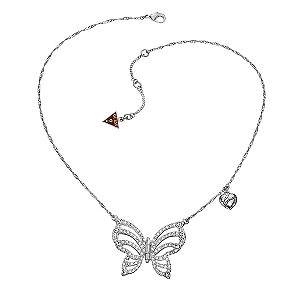 Guess Silver-Plated Pave Crystal Butterfly Necklace