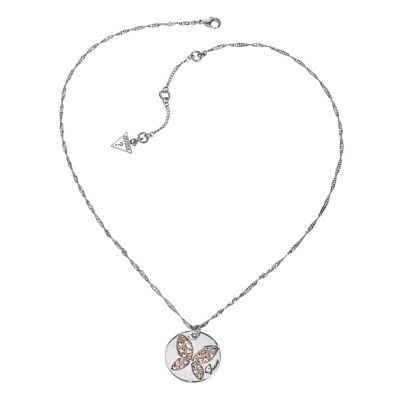 Guess Silver-Plated Crystal Butterfly Coin Necklace - Product number 9979174