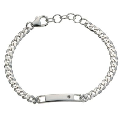 H Samuel Childrens Sterling Silver Diamond ID Curb