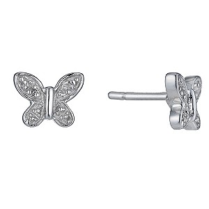 Children's Sterling Silver Diamond Butterfly Stud Earrings