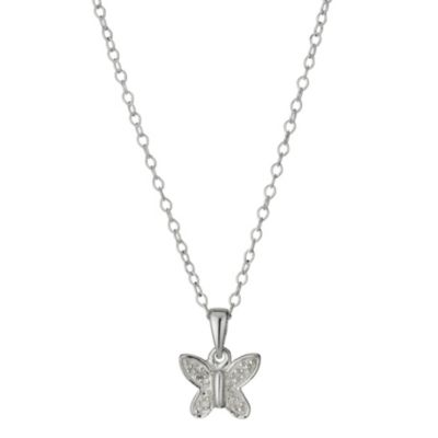 Chilren's Sterling Silver Diamond Butterfly Pendant