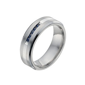 Men's Titanium  Silver Sapphire Ring - Product number 9990453