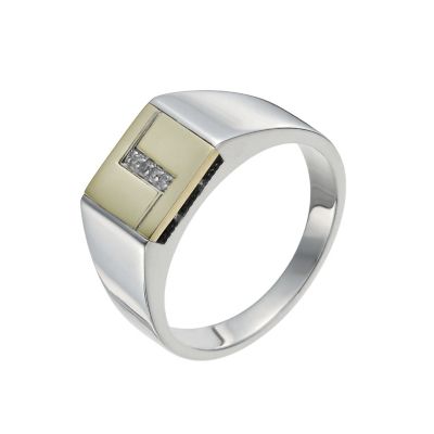 Mens 9ct Gold and Sterling Silver Diamond