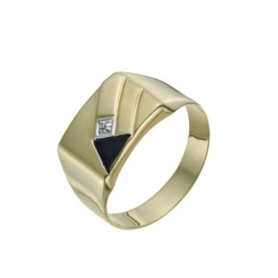 H Samuel 9ct Yellow Gold Onyx and Diamond Ring