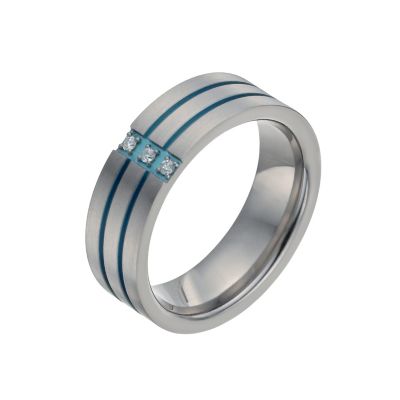 Tioro Men's Titanium Diamond Green Stripe Ring - Product number 9992383