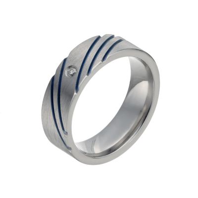 Tioro Men's Titanium Diamond & Blue Ring - Product number 9992510