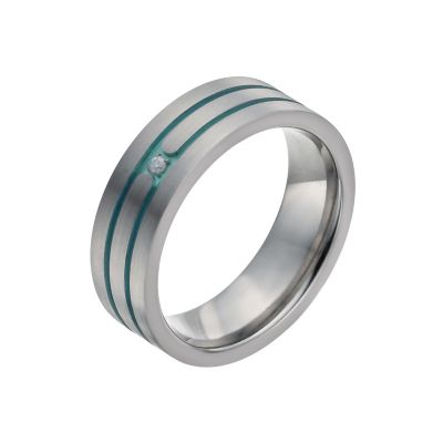 Tioro Men's Titanium Diamond & Green Two Stripe Ring - Product number 9992650