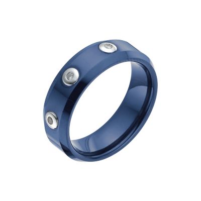 Men's Blue Ceramic Three Diamond Ring - Product number 9992782