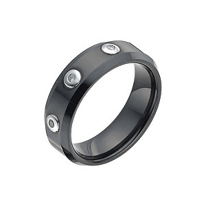 Black Ceramic Three Diamond Ring