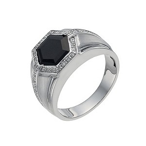 Mens Sterling Silver Onyx and 15 Point