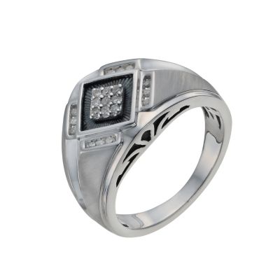 H Samuel Mens Sterling Silver 15 Point Diamond Ring